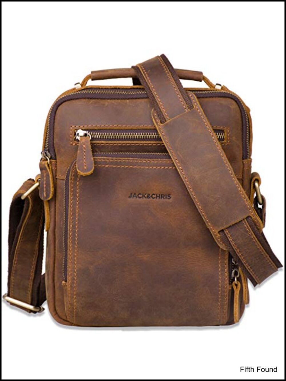 Genuine Cowhide Leather Messenger Bag Crossbody for Men 5 Zipper Pockets